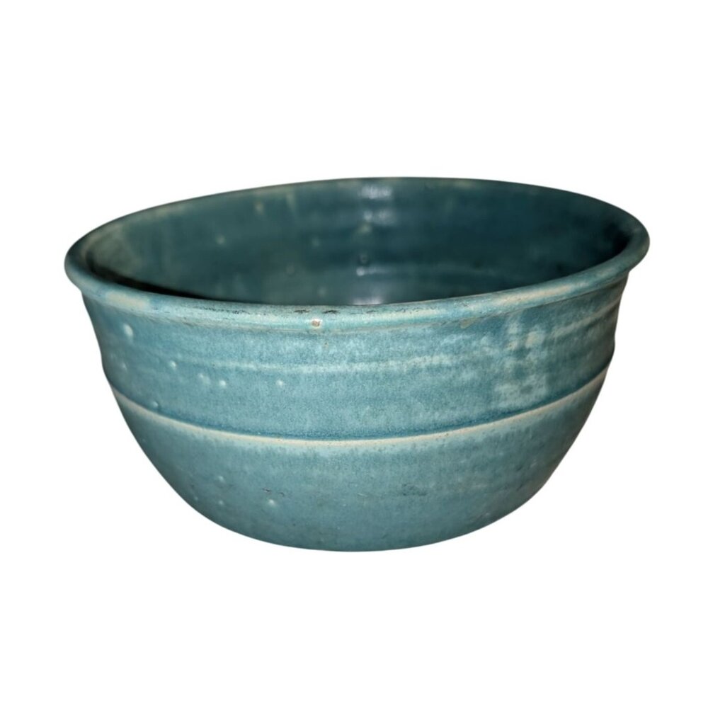 Handmade Studio Pottery Bowl Turquoise Glaze Signed 1950s